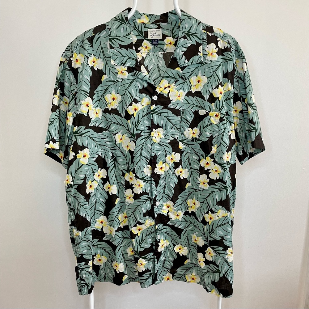 JCrew Short Sleeve Slub Cotton Camp Collar Shirt - Palm & Flower Print